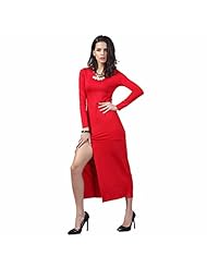 Sexy Belted Slit Ankle Length General Print Long Sleeves  Dress