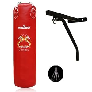Kickboxing Rexion Punch Bag Filled With Free Chrome Plated Chain And Punchbag Wall Bracket Heavy Duty Metal 2 Pieces With Complete Fitting Artificial Leather Red 3 Feet