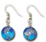 Earrings, Blue Earth Marbles, Natural Earth Continents, Gold Fill Findings, Half Inch Diameter Globes