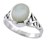 Sterling Silver Tribal Celtic Trinity Braid Band, w/ Oval Cut 11x9mm Mother of Pearl, 9/16" (14mm) wide
