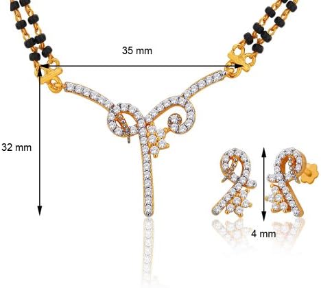 Silvora Women's 18 Karat Gold Plated Cubic Zirconia "Sukshma" Mangalsutra Earrings Set PM24GJ
