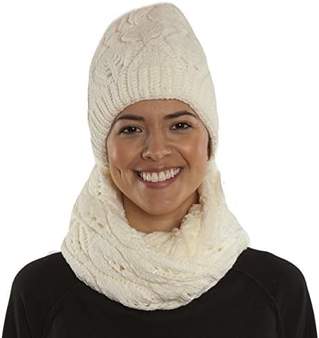 Samshine Knit Winter Beanie Cap And Soft Fur Lined Infinity Scarf Set (White)