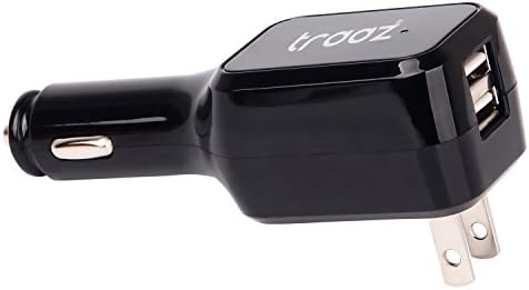 Traaz 2-port Multiple USB Car Cell Phone Charger with Folding Home Wall Ac Power Mobile Phone Charger Adapter (Black)