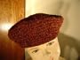 B305br, Hand Crocheted Brown Color Chenille and Gimp Tweed Dior Beret