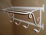 Wrought Iron Scroll Wall Coat Towel Rack with 4 Hooks - White