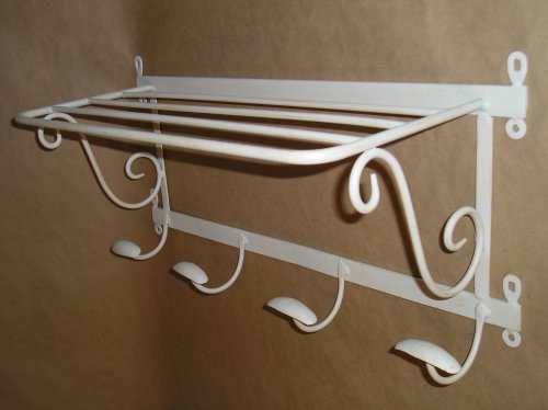 Wrought Iron Scroll Wall Coat Towel Rack with 4 Hooks - White