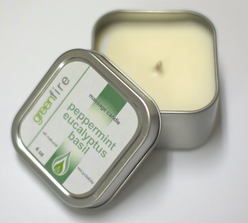 Greenfire Peppermint Eucalyptus Basil All Natural Massage Oil Candles, fragranced with essential oils, size 4 fluid ounces