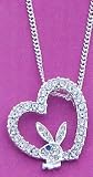 Officially Licensed Playboy Heart Necklace and Pendant 16" Surgical Grade Stainless Steel Sterling Silver-plated Crystalline Blue Eye Clear Crystal Necklace 16"