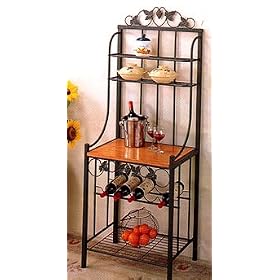 <b>Hunter Green Metal Oak Finish Wood Kitchen Baker's Rack Shelf</b>