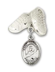 Sterling Silver Baby Badge with St. Perpetua Charm and Baby Boots Pin