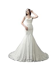 2015 Tulle Mermaid Open-Back Cap Sleeves Short Sleeves  Dress with a Brush/Sweep Train 