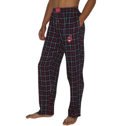 Mens MLB Cleveland Indians Plaid Cotton Thermal Sleepwear / Pajama Pants - Blue (Size: M)