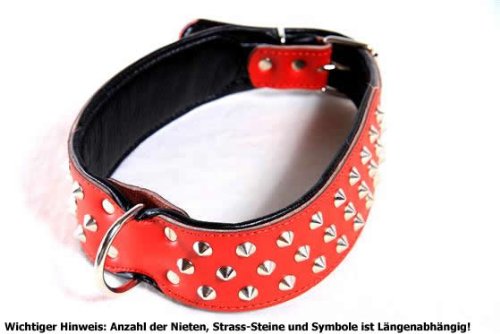 HUNDEHALSBAND ECHT LEDER RUND NIETEN ROT 55cm