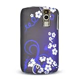 White Hawaii Flowers on Black with Purple Swirl Soft Silicone Skin Gel Cover Case for Blackberry Curve 8300 8310 8330 + Microfiber Cell Phone Bag