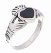 SilverBin Sterling Silver High Polish Claddagh Style Ring with Onyx Accents