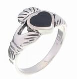 SilverBin Sterling Silver High Polish Claddagh Style Ring with Onyx Accents