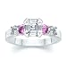 1.45 CT ASSCHER DIAMOND W ROUND PINK SAPPHIRE RING 18K
