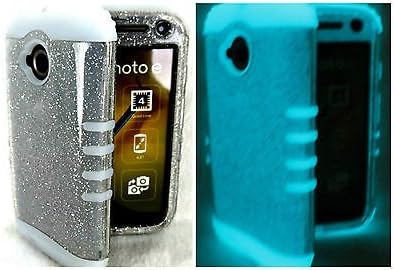 Motorola Moto E 2nd Gen 4G LTE Cover Case Glitter Clear w/ Glow Shock Resistant