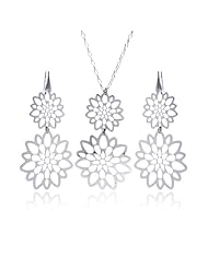 Nickel Free Sterling Silver Necklace & Earring Sets Hanging Open Flower Set
