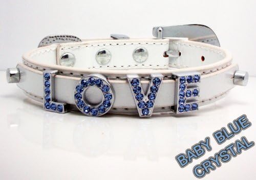 Medium White Metallic Leather with Swarovski Grade Crystal Collar for Cat/dog with Diamante Buckle ***Customize Your Own Pet Name***