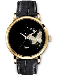 SPRAWL Aanalog Fashion Series Gold Ladies Watches of Genuine Black Leather Strap,Unique Wrist Watch for Women Girls Designed with Butterfly on a newspaper