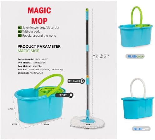 New Easy Clean Magic 360 Rotating Spin Twist Hurricane Spinning and Shout Mop and Bucket System As Seen on TV (QVC) Blue