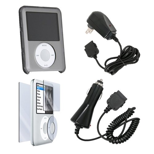 All-in-1 Combo with Crystal Carrying Case + Rapid Car Charger + Travel Home Charger + Screen Protector for Apple iPod Nano 3 Gen (4GB / 8GB) by Eforcity
