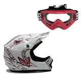 Youth White PInk Butterfly Motocross MX ATV Off-Road Helmet DOT (Small) with Goggles