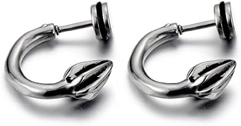 CSG Half Hoop Lion Tail Stud Earrings for Man Boys, Stainless Steel, Screw Back, 2 Pcs