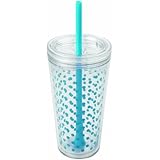 Copco 2510-0430 Minimus Tumbler with Straw, 24-Ounce, Cyan Blue Dots