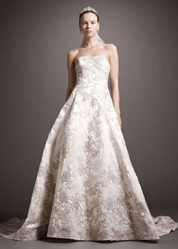 David’s Bridal Wedding Dress: Satin Ball Gown with Ombre Beaded Lace Appliques Style CWG504