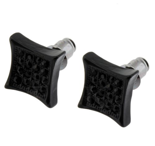Mens Black Plated Crystal Iced Out Cz Kite Hip Hop Micro Pave Kite Stud Earrings Bling