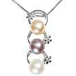 Tri-Color Pearl Floret Rings Platinum Overlay CAREFREE Sterling Silver Pendant Necklace