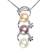 Tri-Color Pearl Floret Rings Platinum Overlay CAREFREE Sterling Silver Pendant Necklace