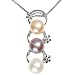 Tri-Color Pearl Floret Rings Platinum Overlay CAREFREE Sterling Silver Pendant Necklace