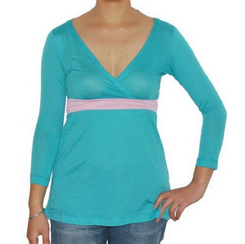 Womens Diesel Green and Pink Long Sleeve V-neck Top - M / L