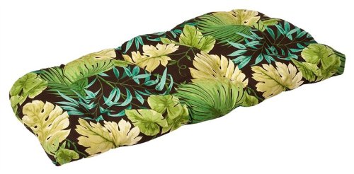 Outdoor Patio Furniture Wicker Loveseat Cushion - Green Tropical