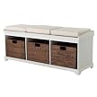 Entryway Bench with 3 Baskets/Cushions - White