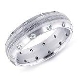 14K White Gold Diamond Accented Ridged Men's Band Ring