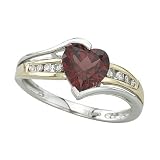 14K Two Tone Gold 1/10 ct. Diamond and 1 3/8 ct. Garnet Heart Ring