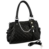 Black Flower Diamond Quilted Double Top Handle Shopper Hobo Satchel Purse Handbag Shoulder Tote Bag