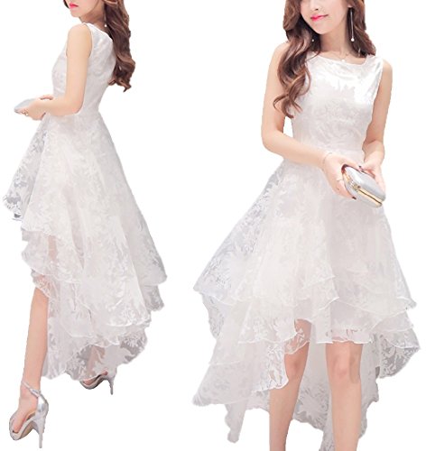 (サラキッド） SaraKid 上質 不規則 花柄 オーガンジー レース シフォン ふんわり ノースリーブ ロング ワンピース ドレス ホワイト レディース フレア フォーマル パーティー お呼ばれ