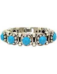HEET "Yang" Silver Aluminum and Leather Swarvoski Crystal Bangle Bracelet in Turquoise Blue