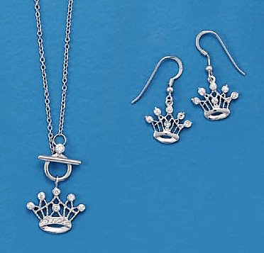 Rhodium Plated Sterling Silver 1.5mm Toggle Necklace ONLY, 3/4 inch Cubic Zirconia CZ Crown, 18 in