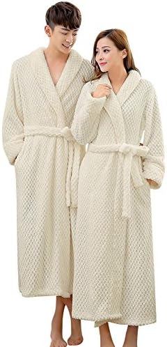 Hegodon Matching Couples Thermal Soft Fleece Robes Flannel Long Bathrobe White1 X-Large