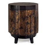 25" Round Decorative Black and Gold Drum Storage Table with Door