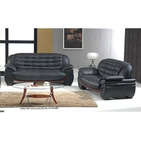 Gorgeous Modern Contemporary Black Leather Living Room Set Sofa Loveseat