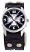 Ladies Black Leather Band White Cross Trendy Fashion Design Circle Steel Black Dial Gothic Punk Biker Wristband Watch