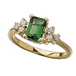 14Kt Yellow Gold Diamond and Lime Emerald Ring