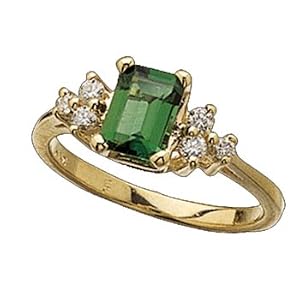 14Kt Yellow Gold Diamond and Lime Emerald Ring